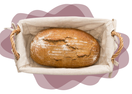image de pain dans un panier avec des élipse de couleur derière