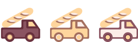 Logo Matin O'chaud avec trois camionette transportant une baguette
